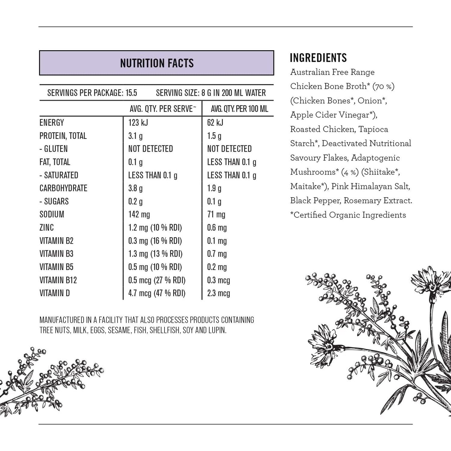 Nutra Organics Organic Bone Broth Chicken Adaptogenic Mushrooms 125g - Cutprice Online