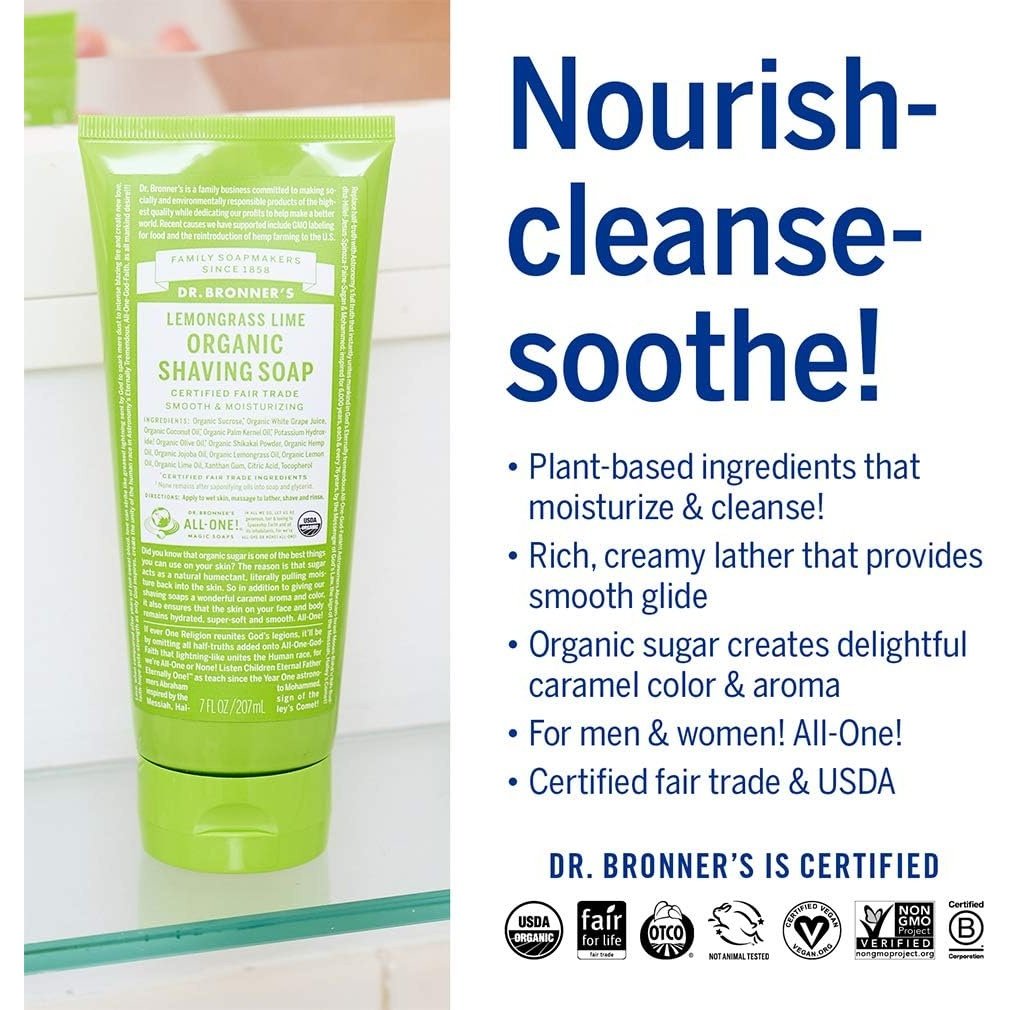 Dr. Bronner's Organic Shaving Soap Lemongrass Lime 207ml - Cutprice Online