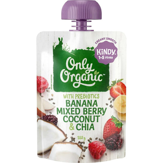 Only Organic Banana Mixed Berry Coconut and Chia Baby Food 100g Pack of 6