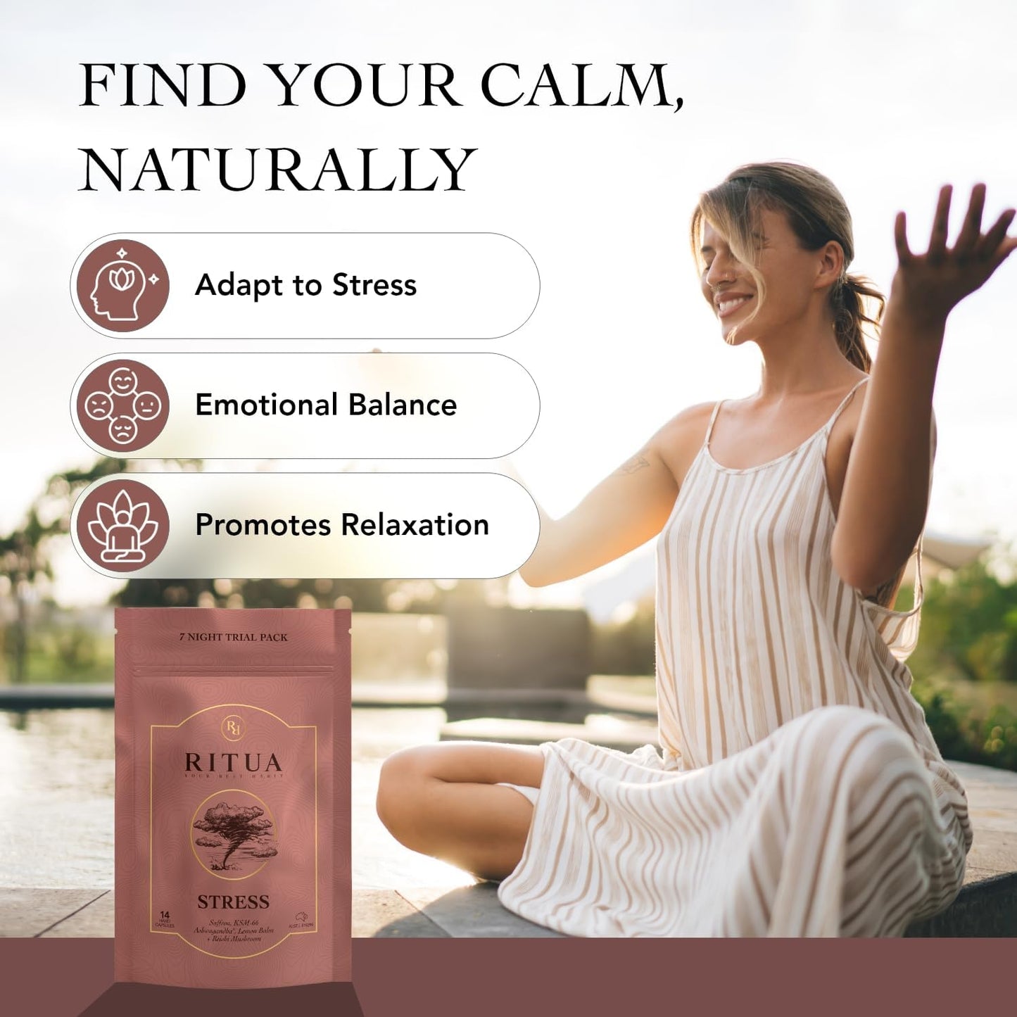 Ritua Stress 7 Day Saffron Ashwagandha Lemonbalm Reishi 14 Caps - Cutprice Online