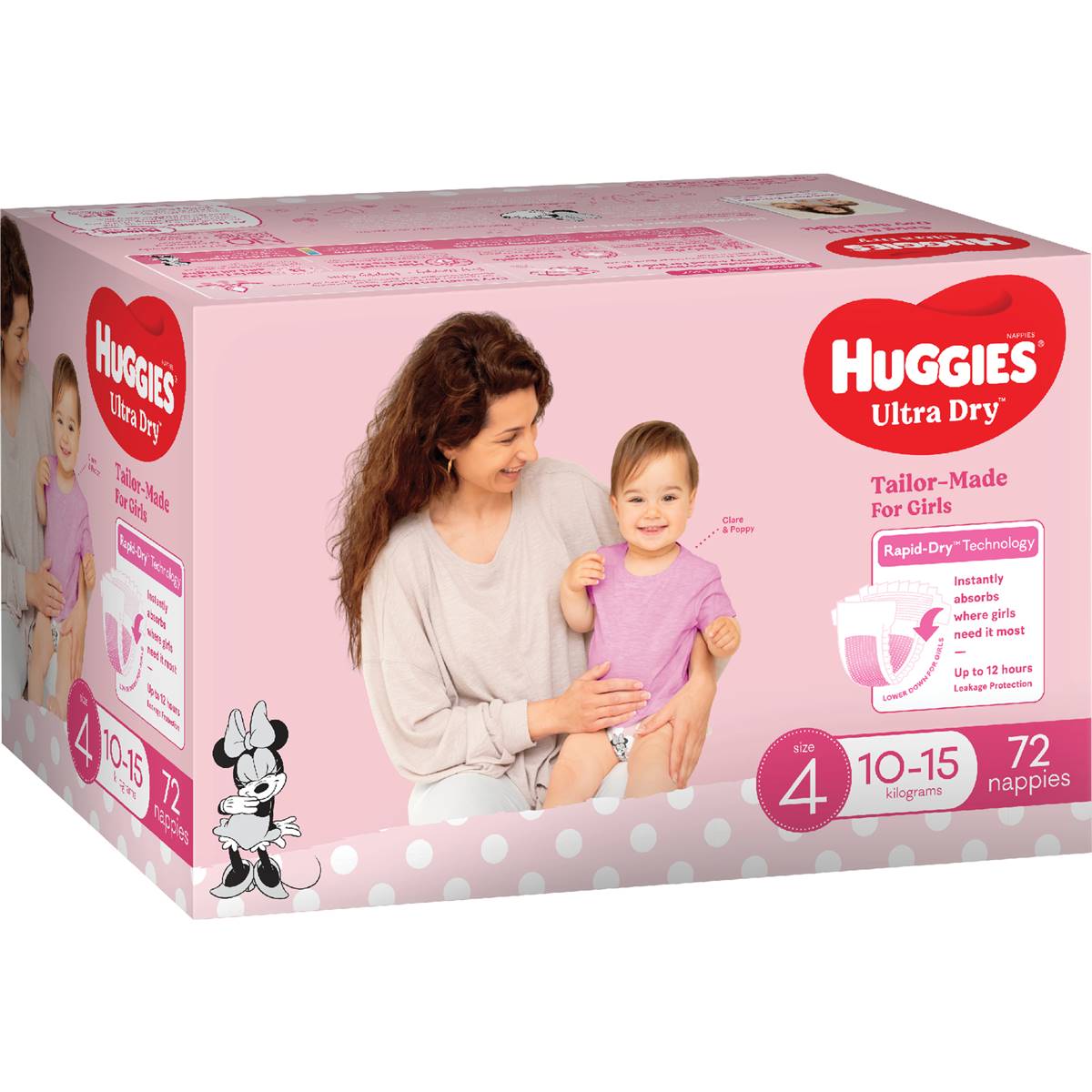 Huggies Ultra Dry Nappies Girls Size 4 (10-15kg) 72 Pack - Cutprice Online