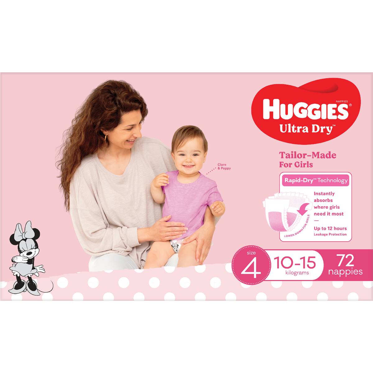 Huggies Ultra Dry Nappies Girls Size 4 (10-15kg) 72 Pack - Cutprice Online