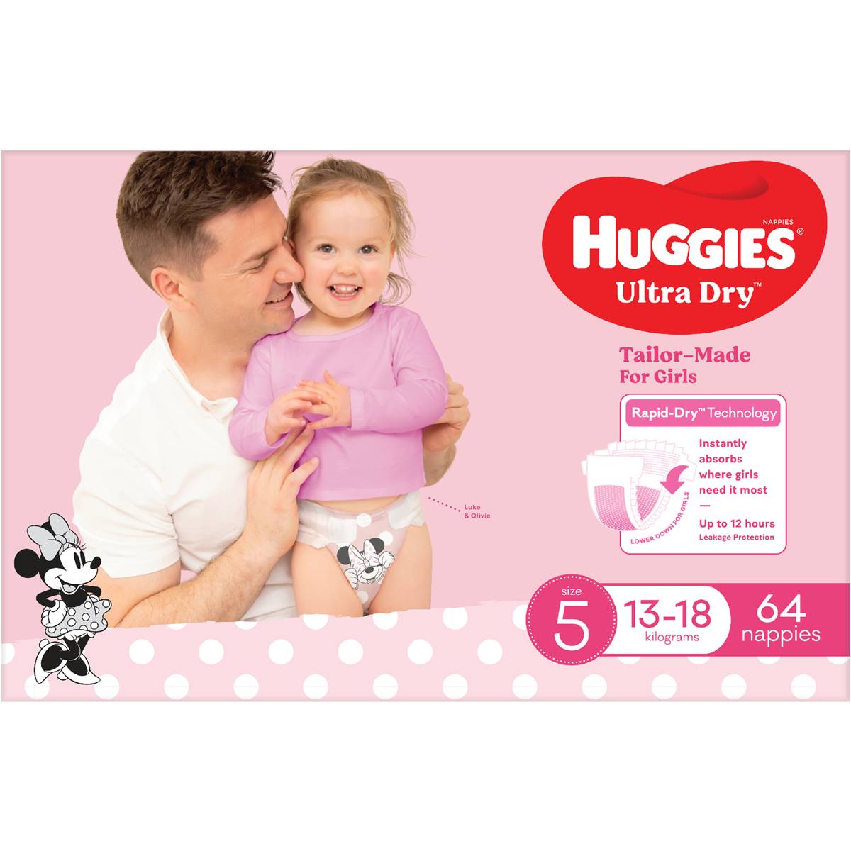 Huggies Ultra Dry Nappies Girls Size 5 (13-18kg) 64 Pack - Cutprice Online