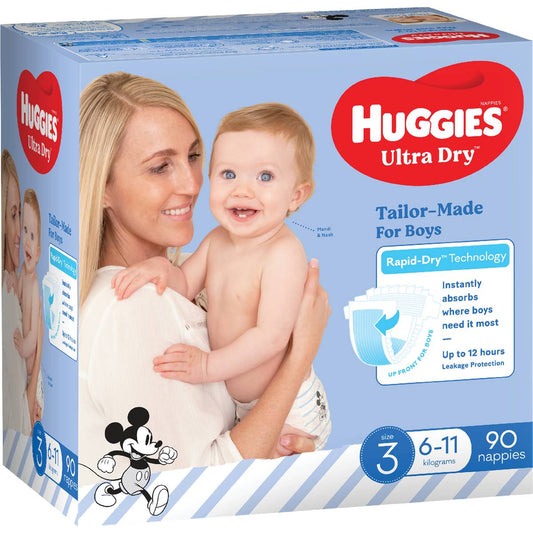 Huggies Ultra Dry Nappies Boys Size 3 (6-11kg) 90 Pack - Cutprice Online