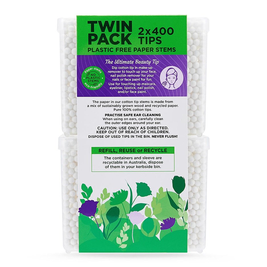 Swisspers Earth Kind Cotton Tips With Paper Stems Twin Pack 2x400 Pack - Cutprice Online