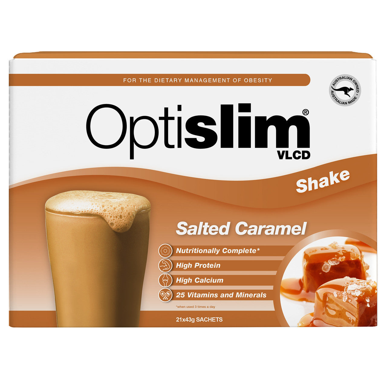 Optislim VLCD Meal Replacement Shake Salted Caramel 21x43g Sachets - Cutprice Online