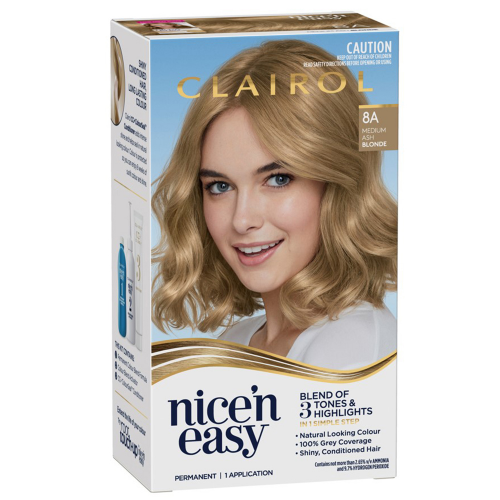 Clairol Nice 'N Easy 8A Natural Medium Ash Blonde Permanent Hair Colour 1 Pack - Cutprice Online