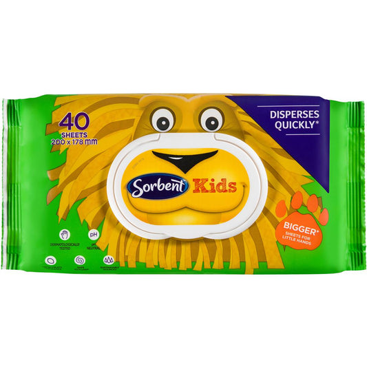 Sorbent Flushable Wipes Kids 40PK (Pack of 12) - Cutprice Online
