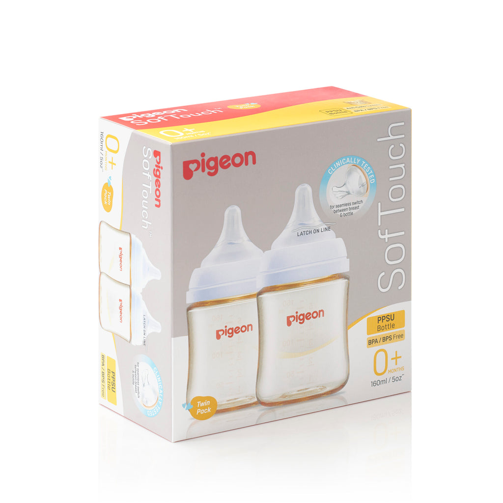 Pigeon Softouch Peristaltic Plus Wide Neck PPSU 160ml BPA BPS Free Twin Pack - Cutprice Online