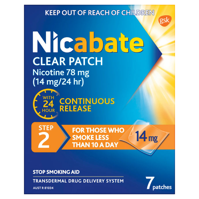 Nicabate Clear Patch Quit Smoking Step 2 14mg 7 Pack - Cutprice Online