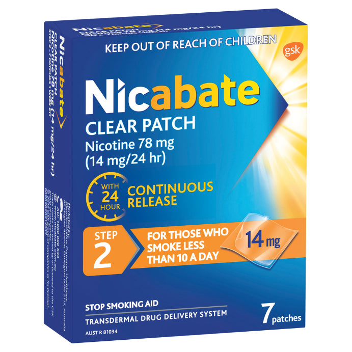 Nicabate Clear Patch Quit Smoking Step 2 14mg 7 Pack - Cutprice Online