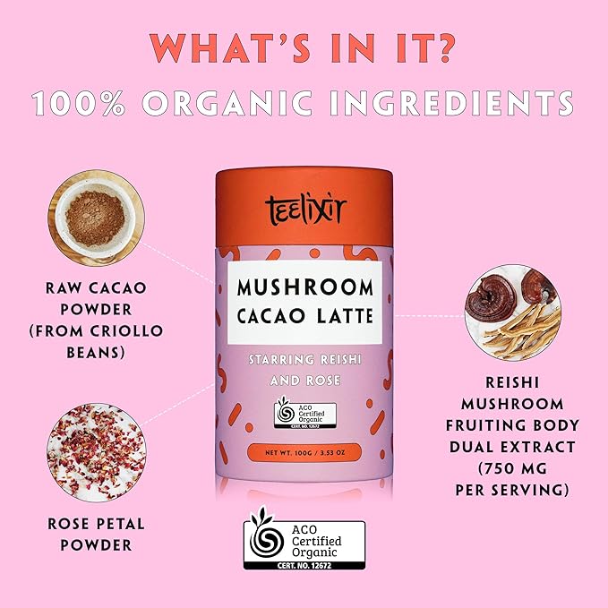 Teelixir Organic Mushroom Cacao Latte (Starring Reishi and Rose) 100g - Cutprice Online