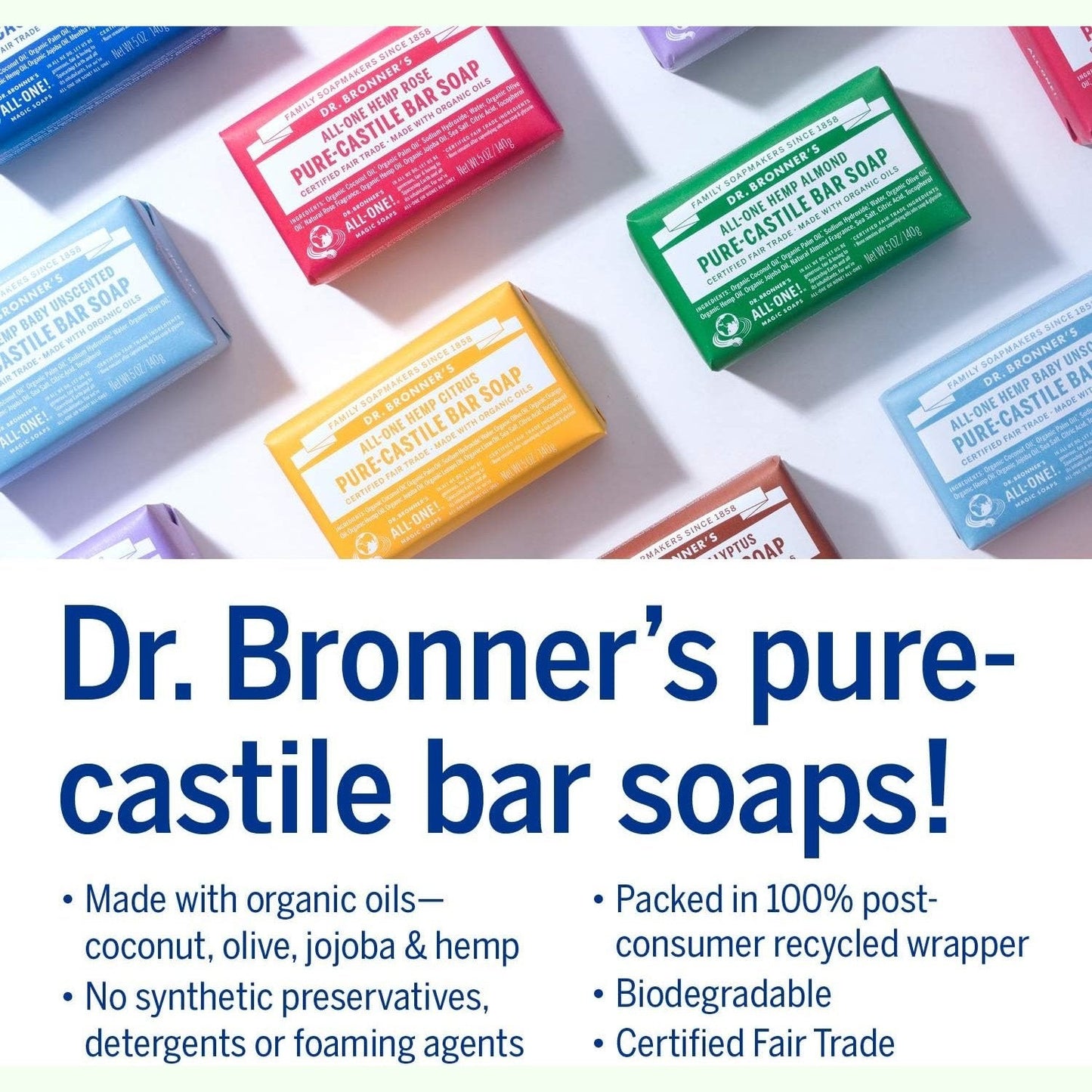 Dr. Bronner's Pure-Castile Bar Soap (Hemp All-One) Sandalwood Jasmine 140g - Cutprice Online