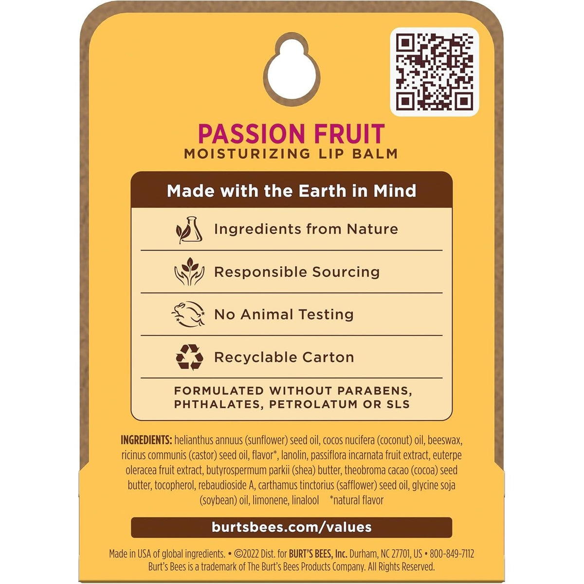 Burt's Bees 100% Natural Origin Moisturising Lip Balm, Passionfruit with Beeswax and Fruit Extracts, 1 Tube, 4.25g