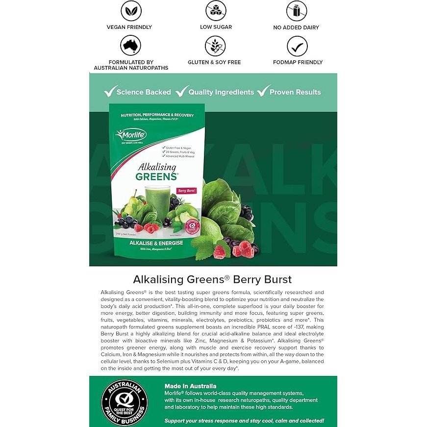 Morlife Alkalising Greens Berry Burst 200g - Cutprice Online