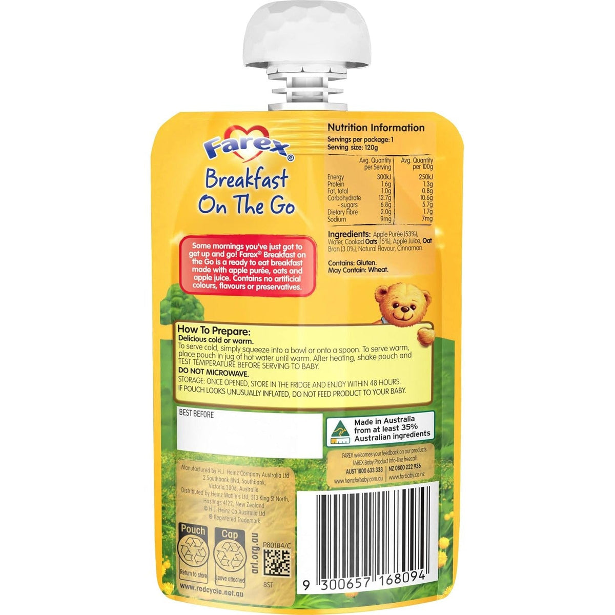 Farex Breakfast On The Go Apple & Oatmeal 6 months+ 120g(Pack of 6)