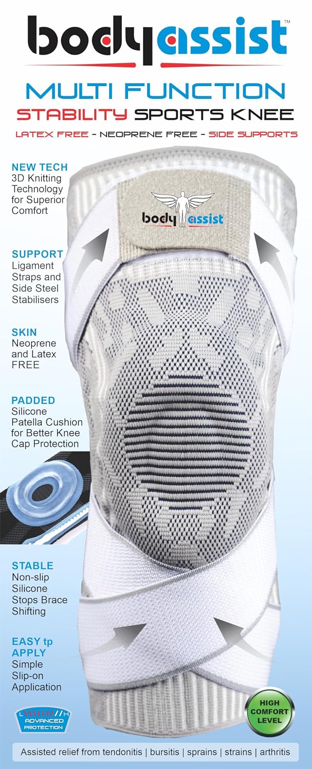 Bodyassist Sports Knee with Stability Strap White/Grey