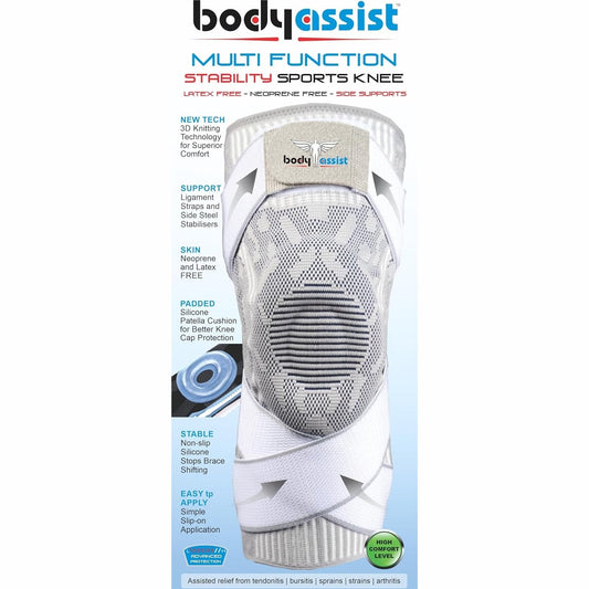 Bodyassist Sports Knee with Stability Strap White/Grey