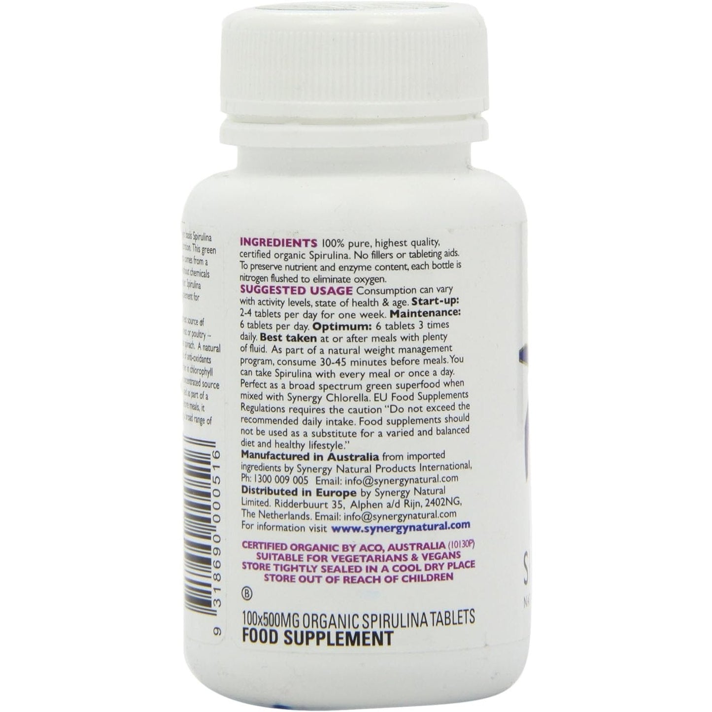 Synergy Natural Organic Spirulina 500mg 100t - Cutprice Online