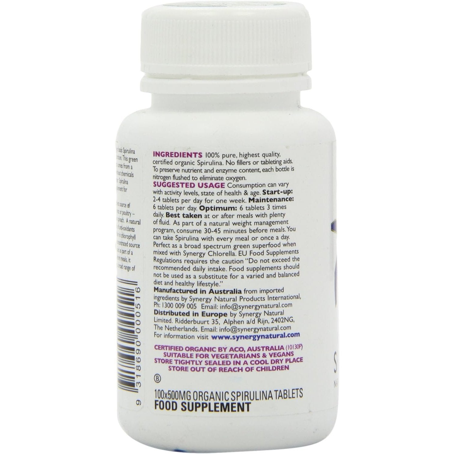 Synergy Natural Organic Spirulina 500mg 100t - Cutprice Online