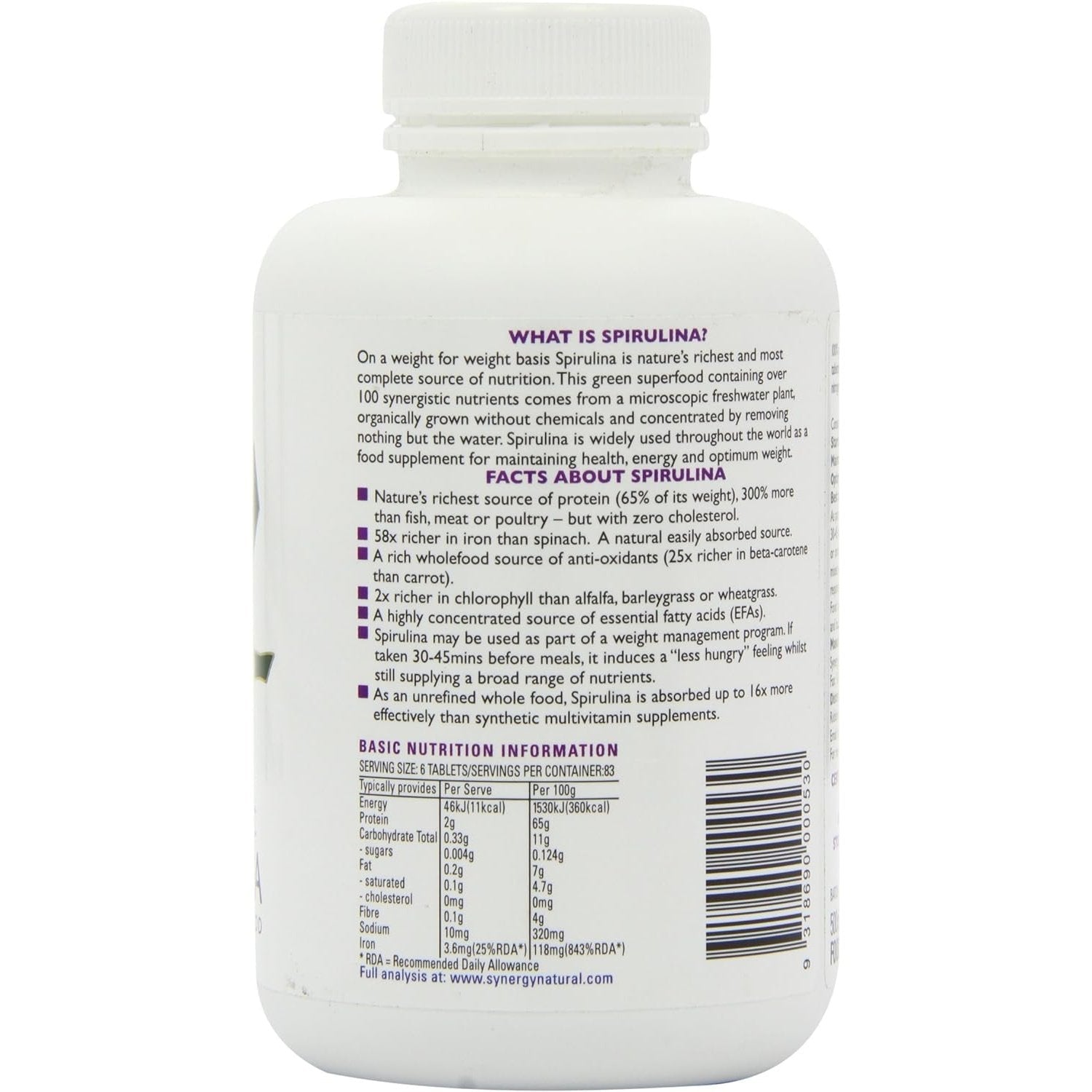 Synergy Natural Organic Spirulina 500mg 500t - Cutprice Online