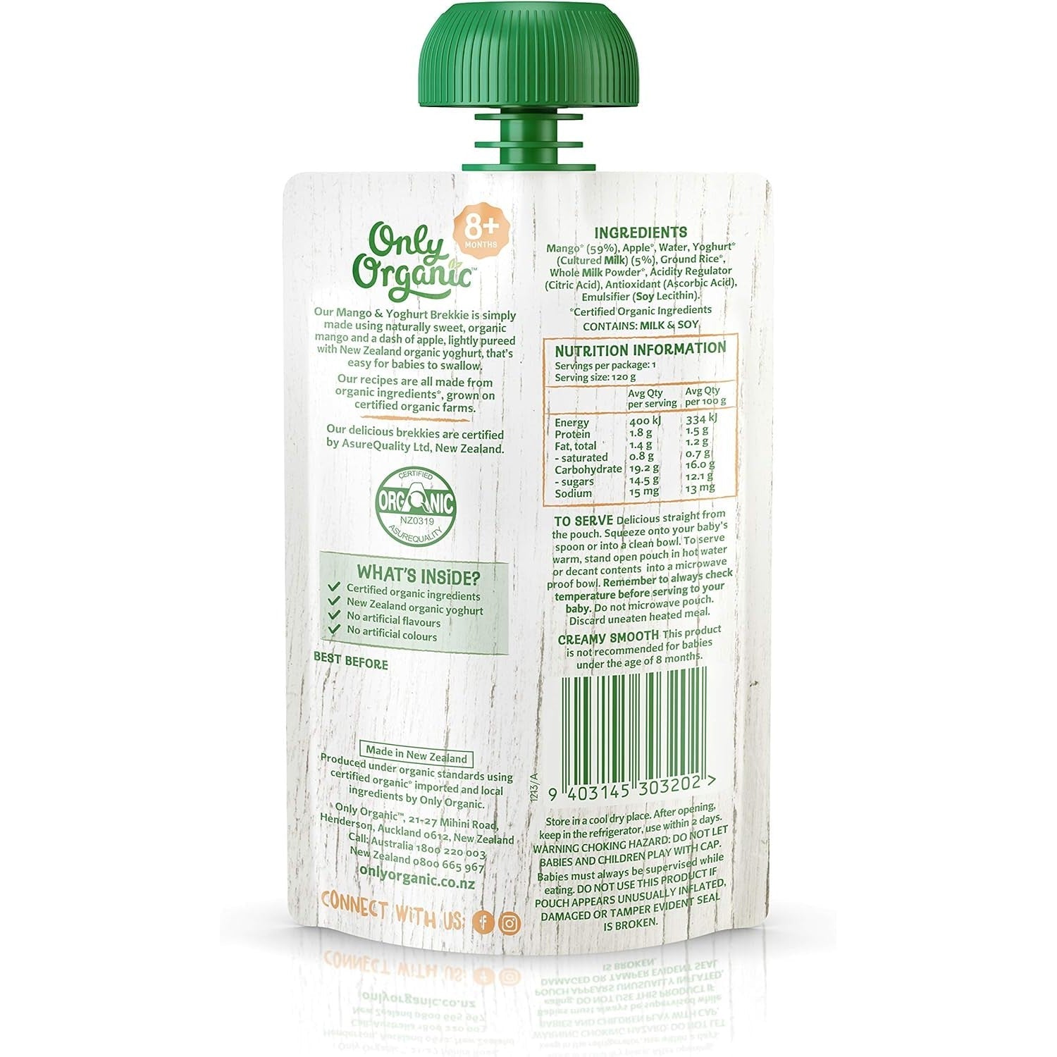 Only Organic Mango & Yoghurt Brekkie 8+ Months - 120g Pack of 6