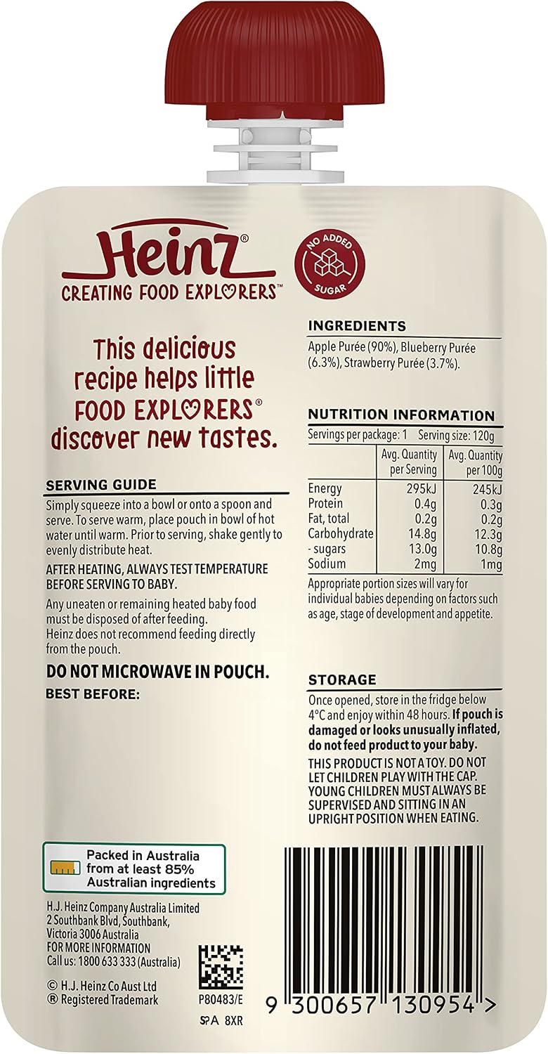 Heinz Apple, Blueberry & Strawberry Pouch 120g(Pack of 6)