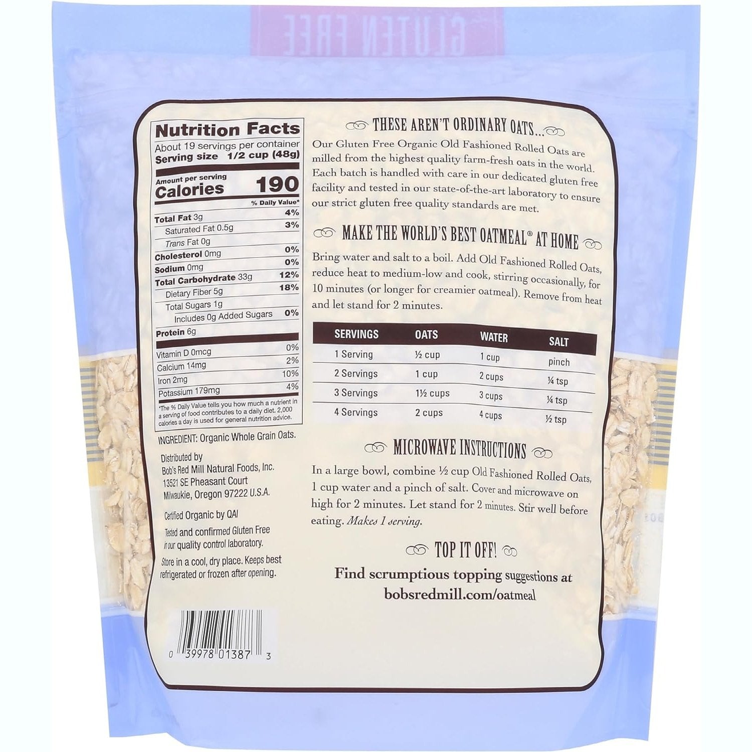Bob's Red Mill Organic Old Fashioned Rolled Oats 907g BOB'S RED MILL