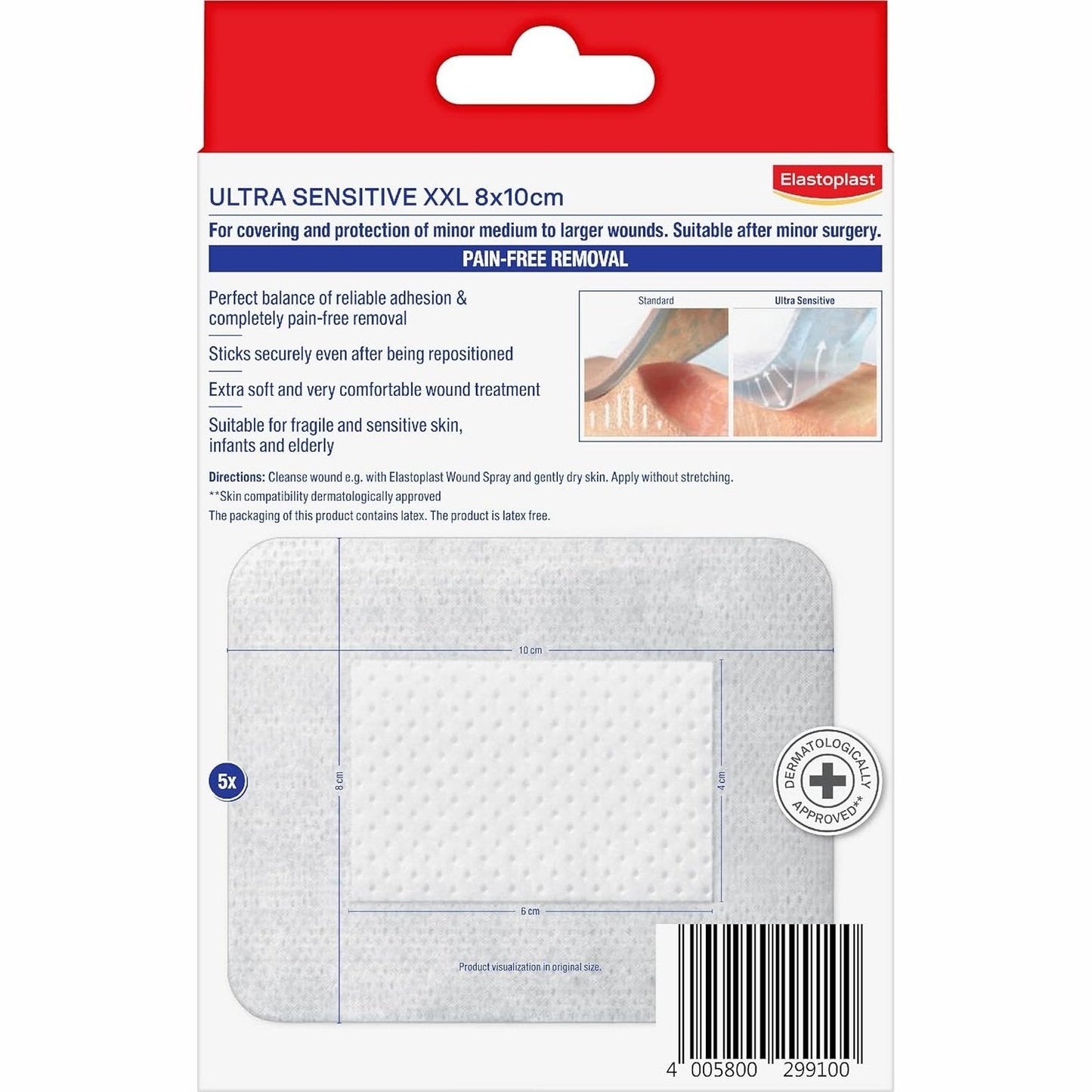 Elastoplast Ultra Sensitive Dressing XXL 8 x 10cm 5 Pack - Cutprice Online