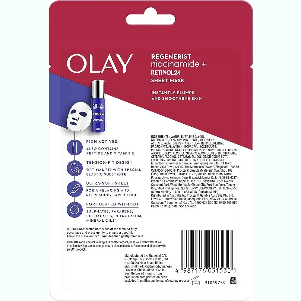 Olay Regenerist Niacinamide + Retinol24 Sheet Mask - Cutprice Online