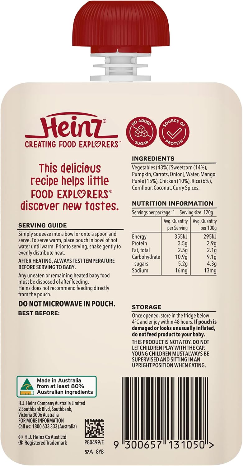 Heinz Chicken, Sweetcorn + Mango Pouch 120g(Pack of 6)