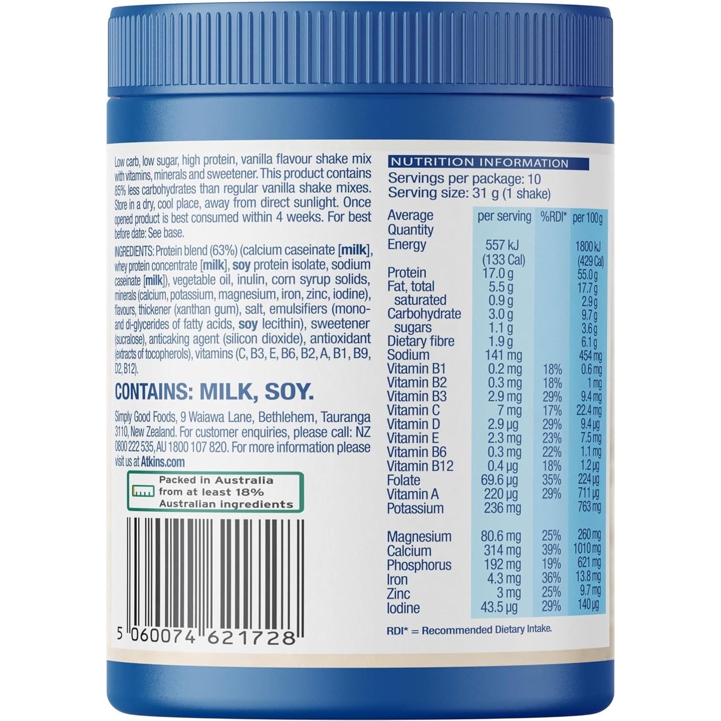 Atkins Powdered Shake Mix Vanilla 310g - Cutprice Online