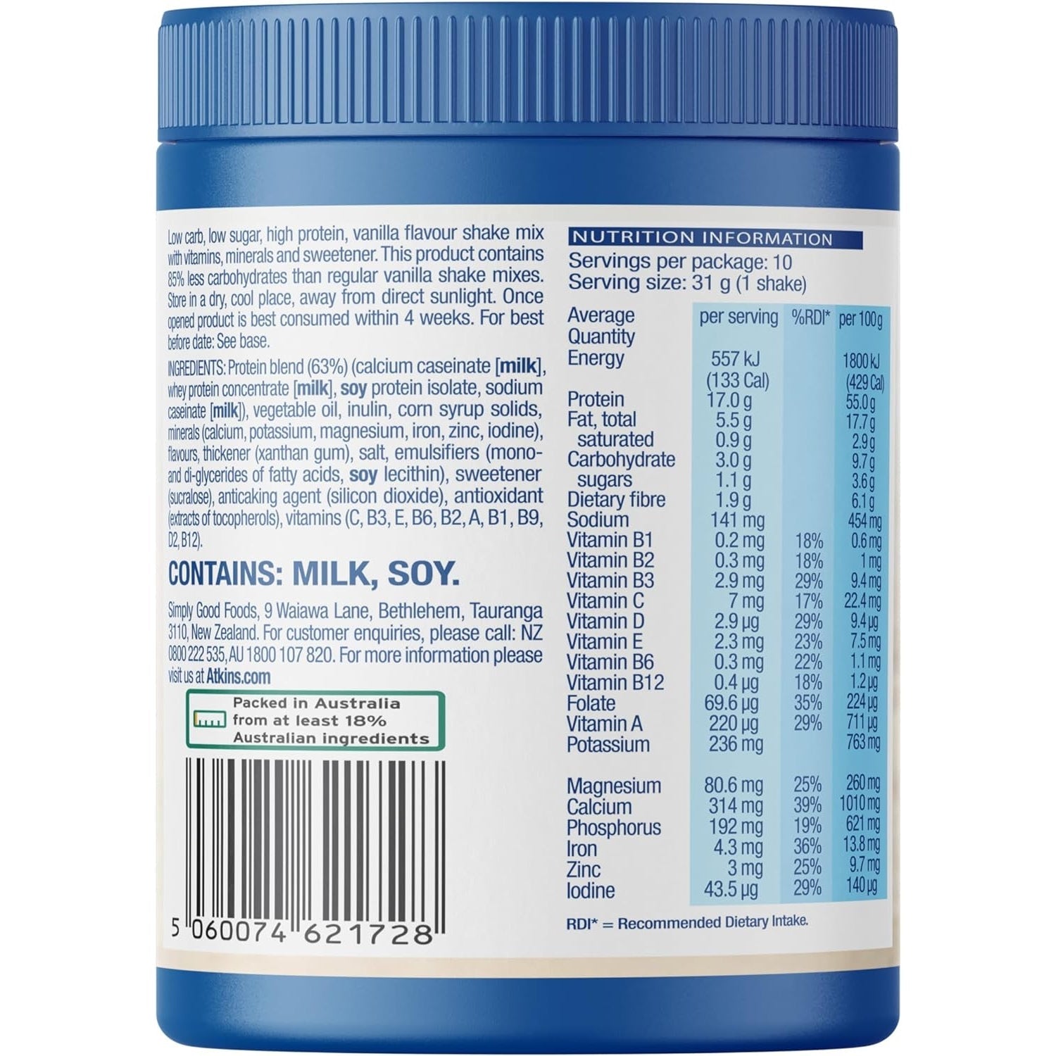 Atkins Powdered Shake Mix Vanilla 310g - Cutprice Online