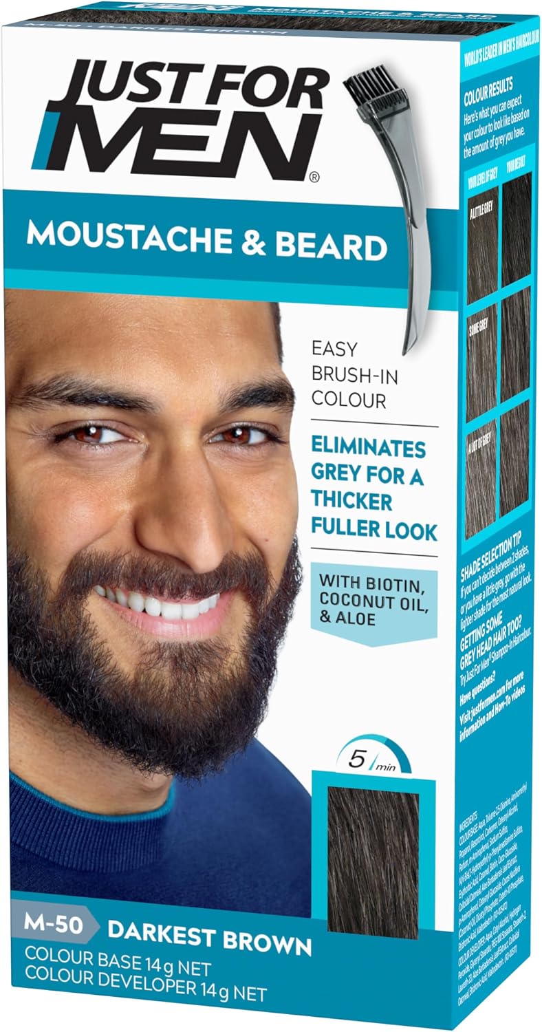 Just for Men Moustache & Beard Brush In Colour Gel Darkest Brown