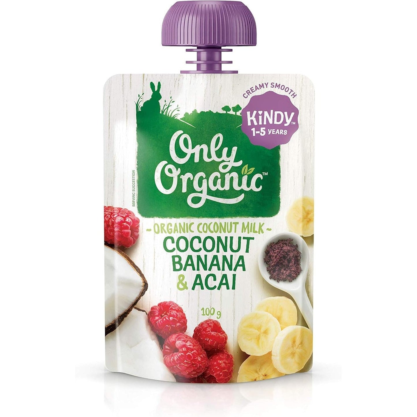 Only Organic Coconut Banana and Acai Kindy 1-5 Years - 100g Pack of 6