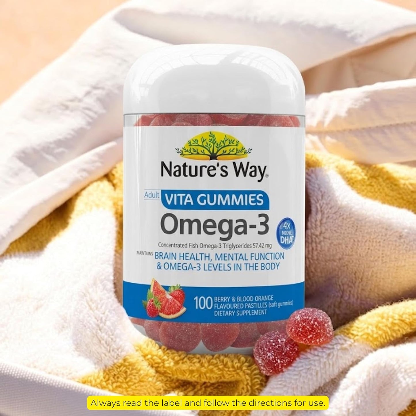 Nature's Way Adult Omega 3 Berry & Blood Orange Flavoured Vita Gummies (Pack of 100)