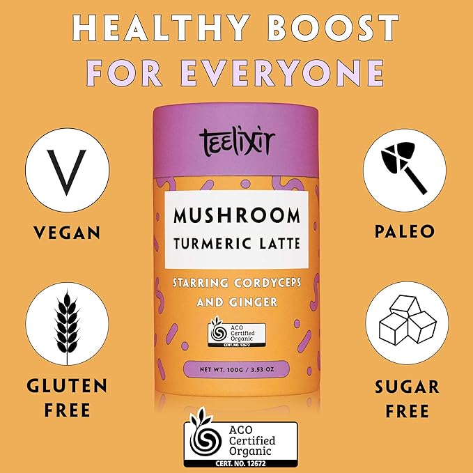 Teelixir Organic Mushroom Turmeric Latte (Starring Cordyceps and Ginger) 100g - Cutprice Online