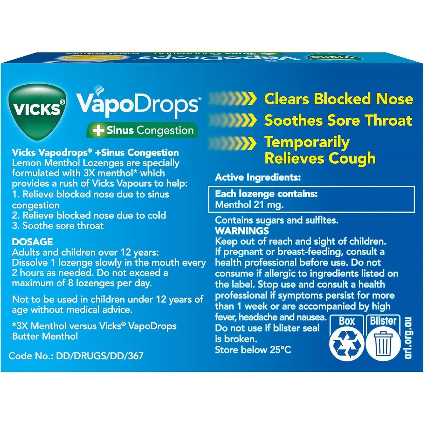 Vicks Sinus Congesion Lemon 16 Pack