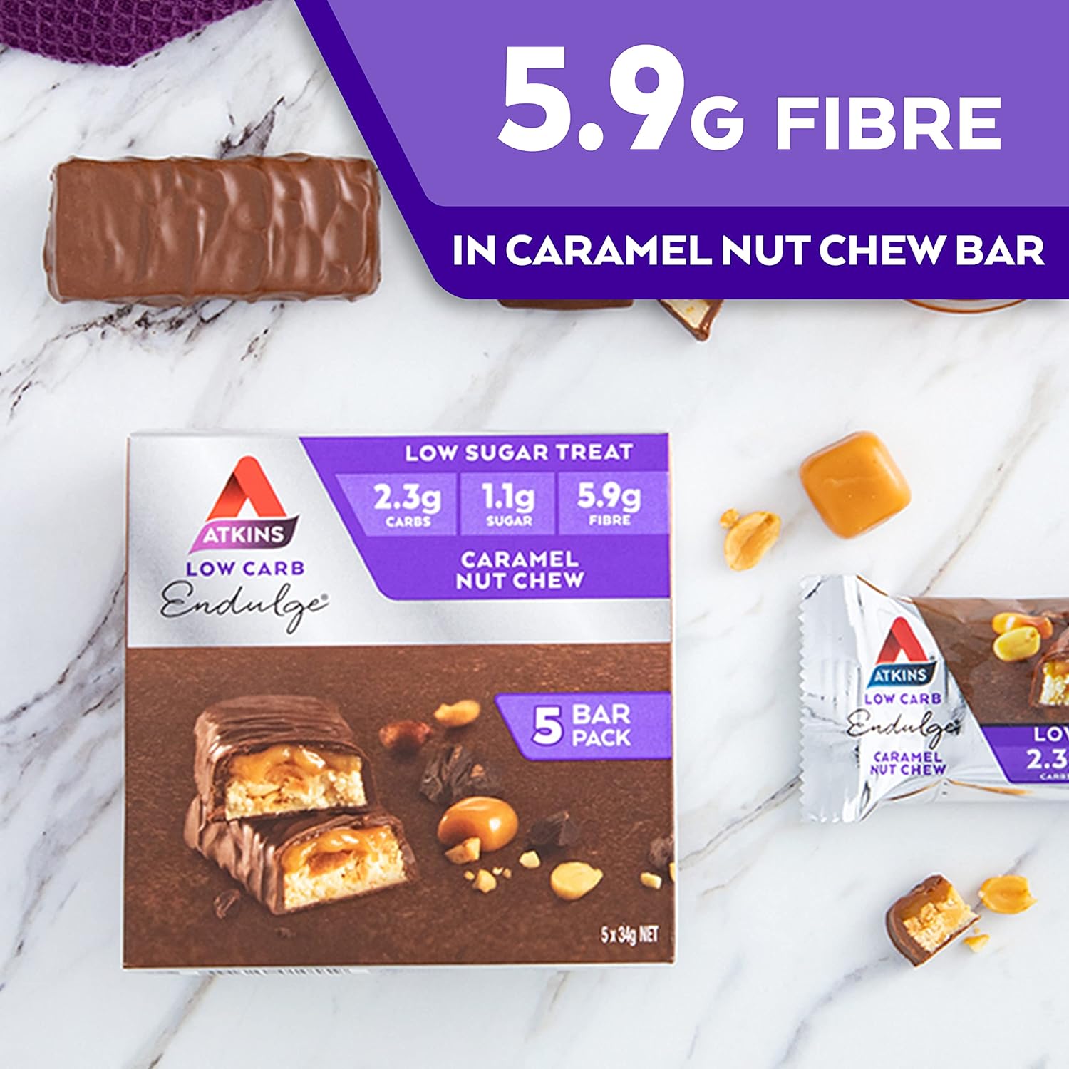 Atkins Endulge Caramel Nut Chew 170g 5 Pack - Cutprice Online