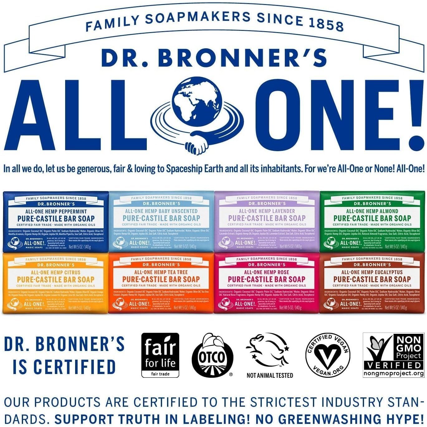 Dr. Bronner's Pure-Castile Bar Soap (Hemp All-One) Sandalwood Jasmine 140g - Cutprice Online