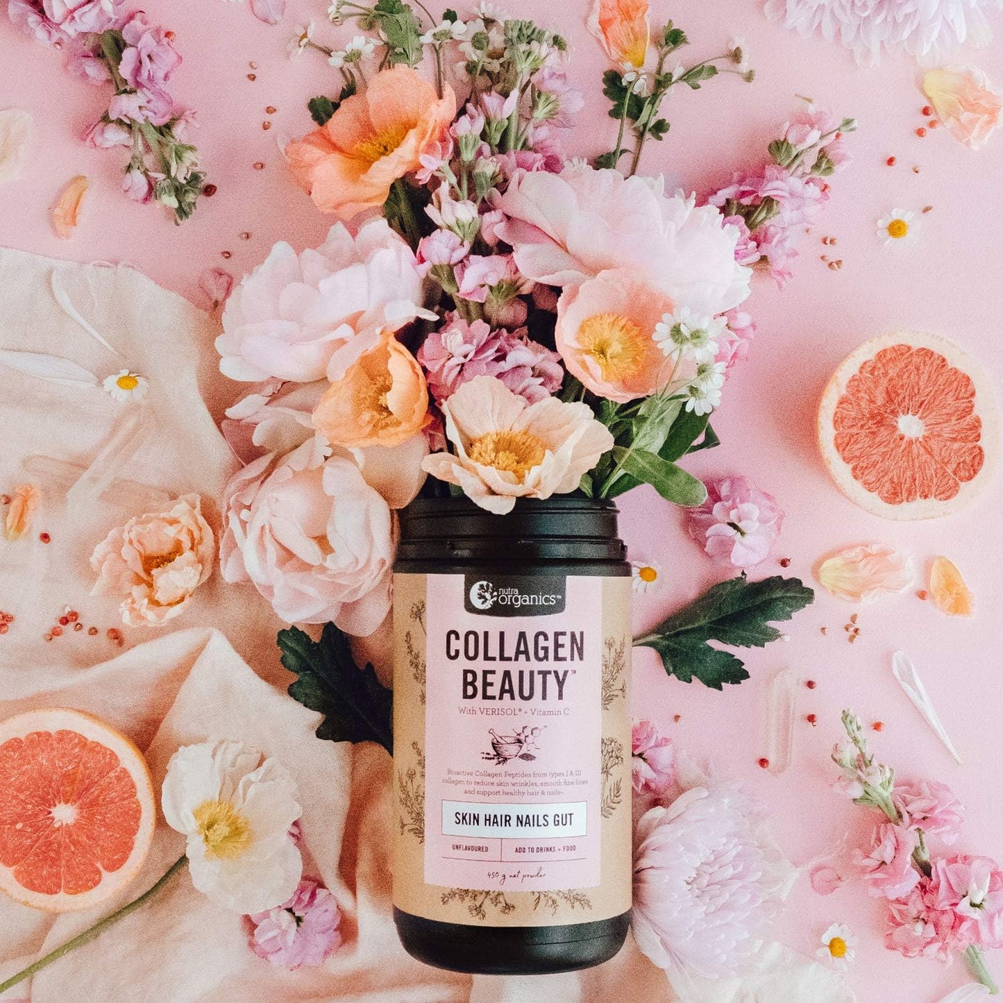 Nutra Organics Collagen Beauty Bioactive Collagen Peptides + Vitamin C Unflavoured 225g - Cutprice Online