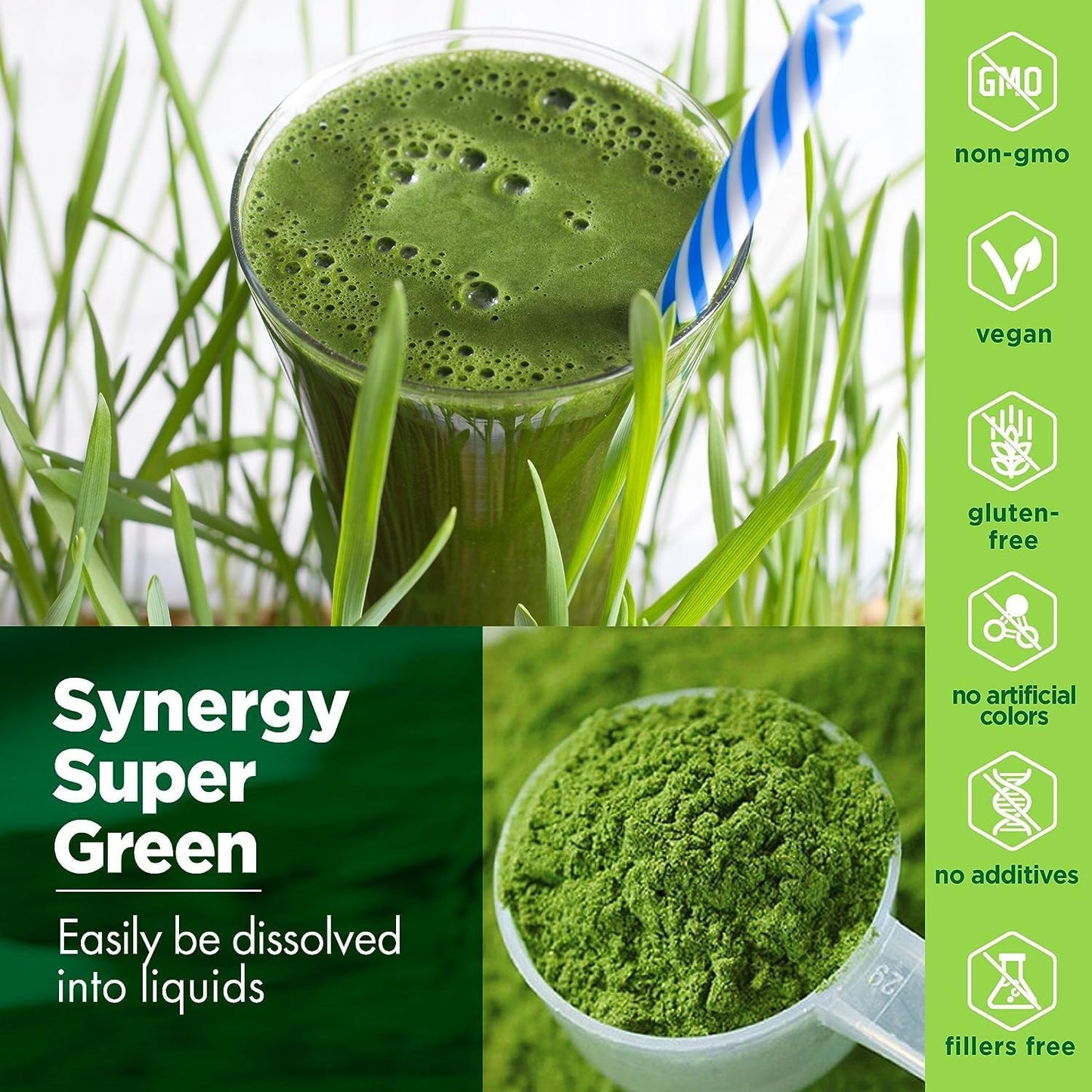 Synergy Natural Organic Super Greens (Spirulina, Chlorella, Barley Grass & Wheat Grass) Powder 100g - Cutprice Online