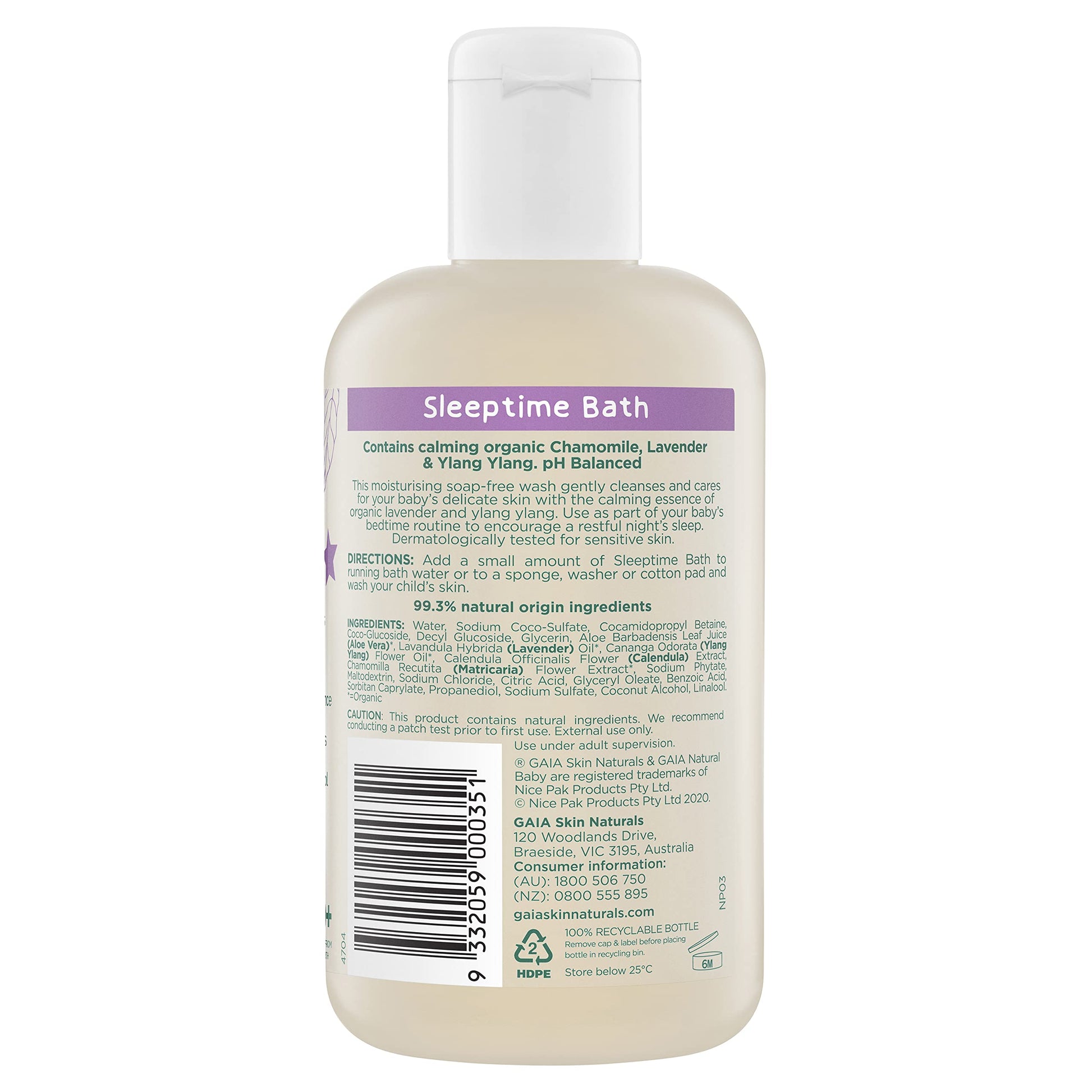 GAIA Natural Baby Sleeptime Bath Wash 250ml - Cutprice Online