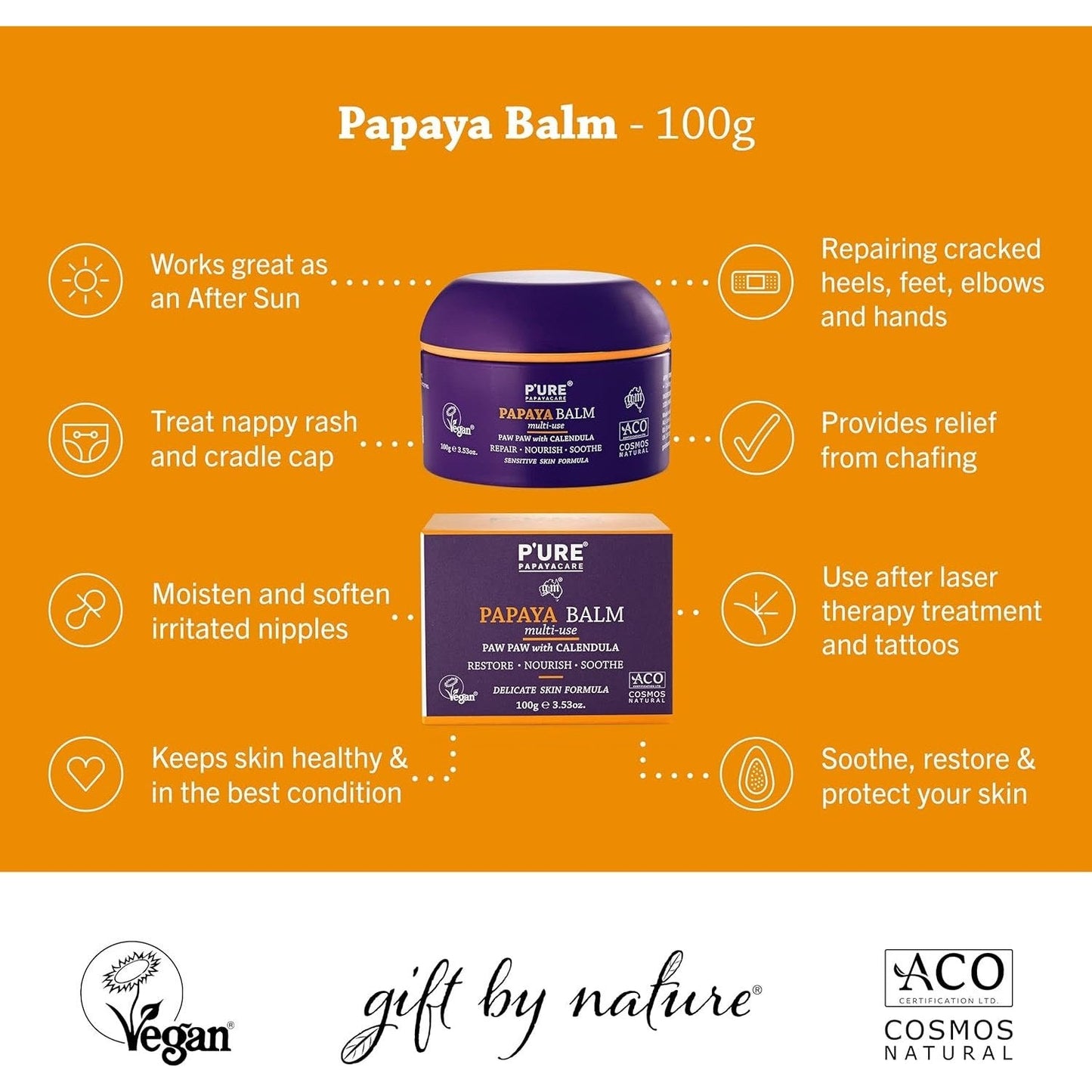 P'URE PAPAYACARE Papaya Balm Multi-Use Paw Paw With Calendula 100g URE PAPAYACARE
