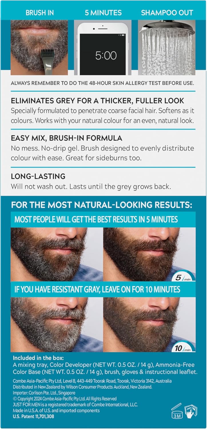 Just for Men Moustache & Beard Brush In Colour Gel Darkest Brown