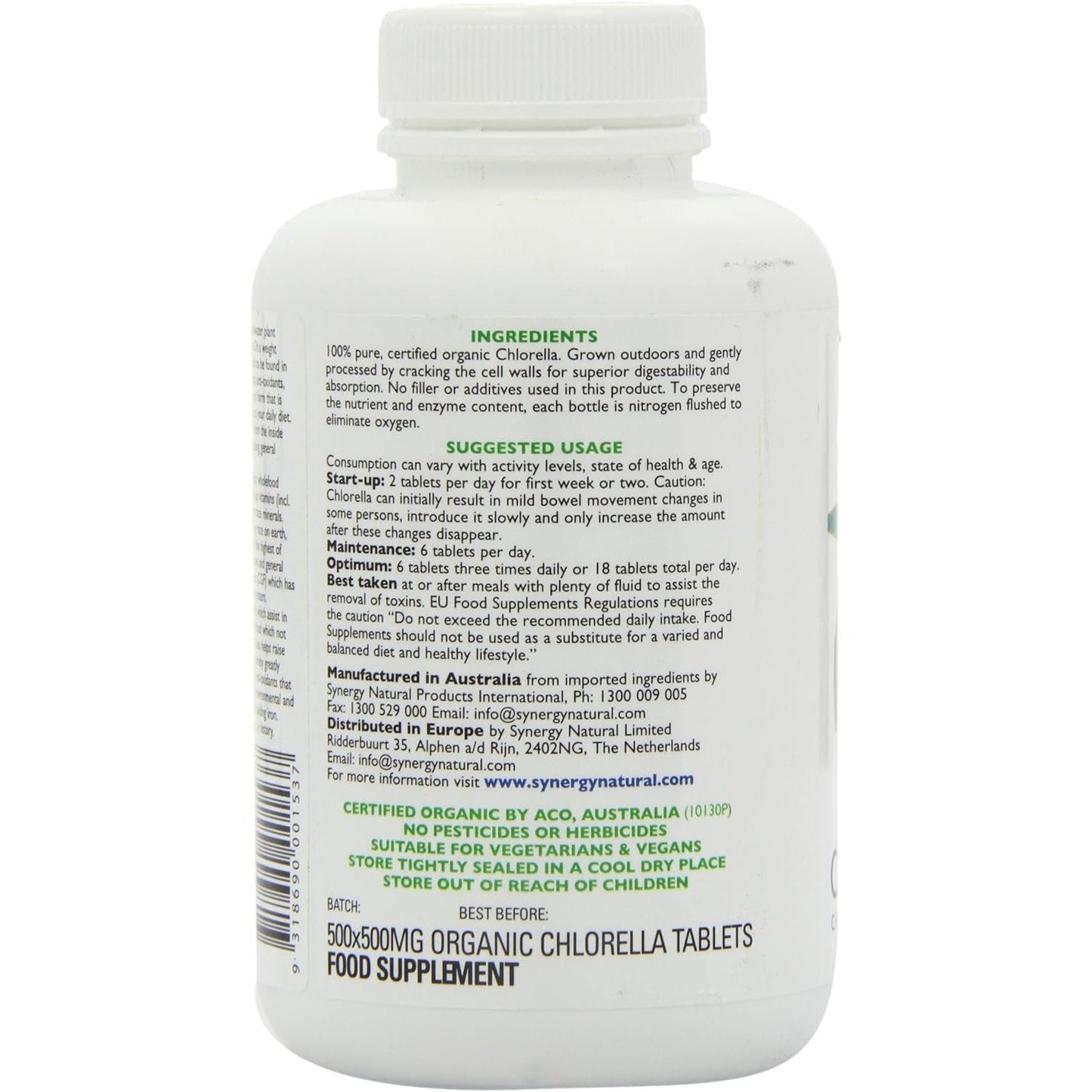 Synergy Natural Organic Chlorella 500mg 500t - Cutprice Online