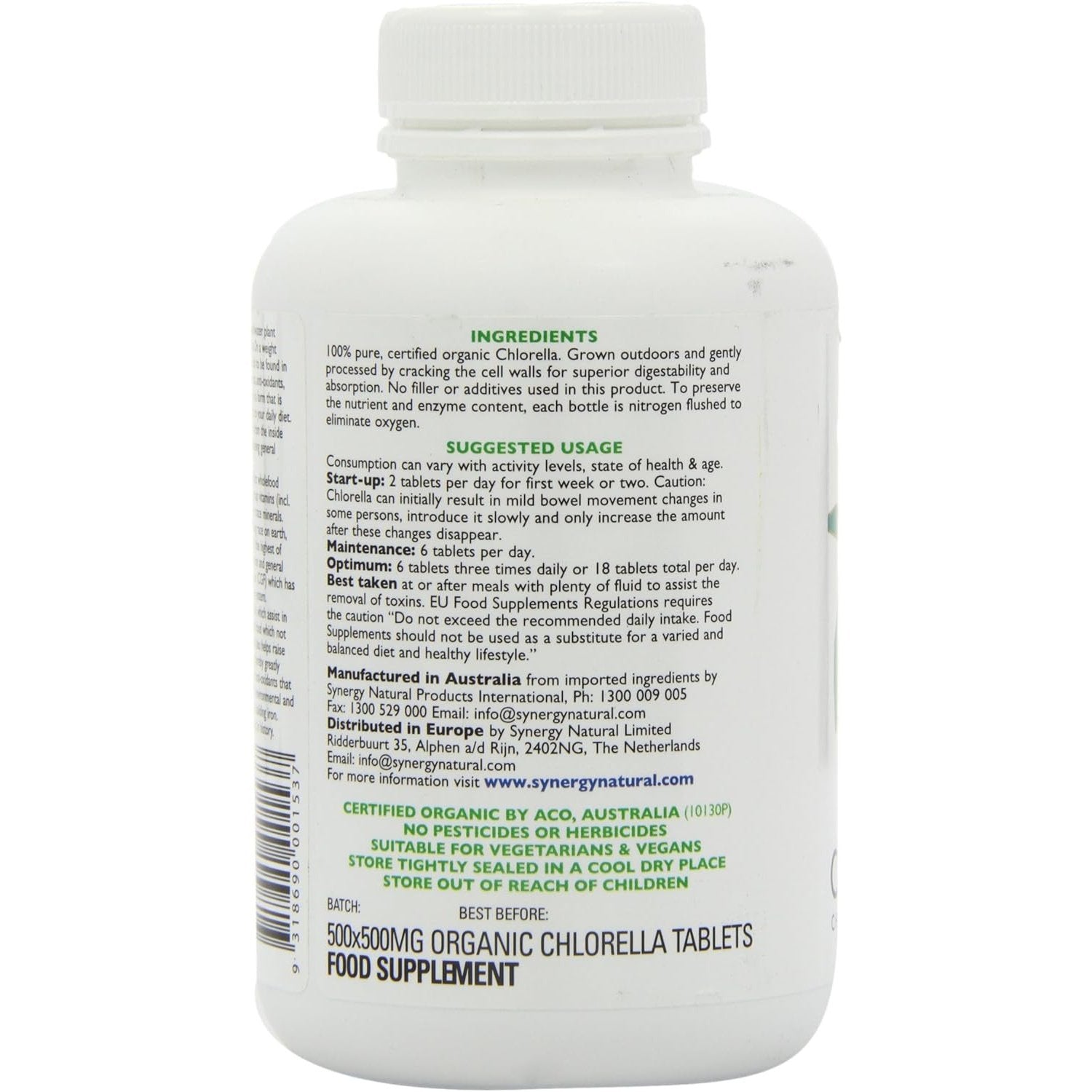 Synergy Natural Organic Chlorella 500mg 500t - Cutprice Online