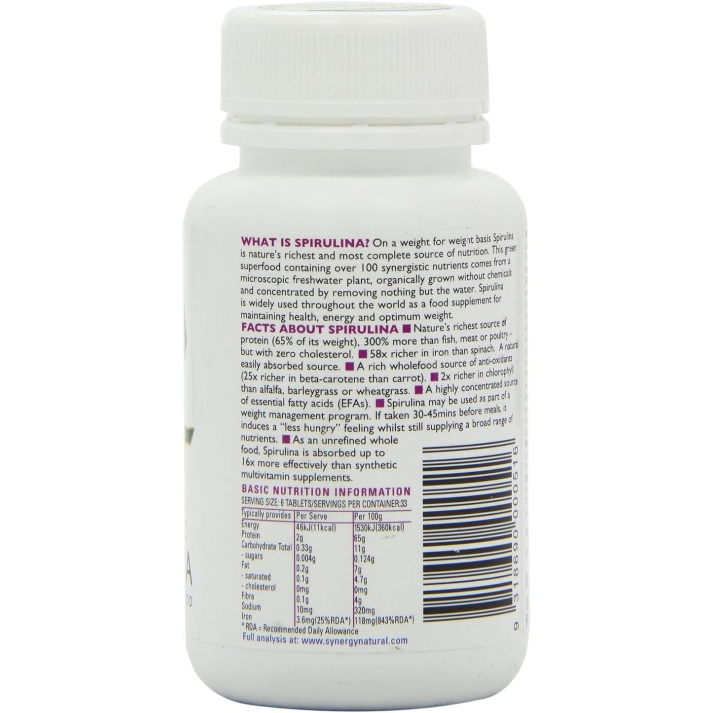 Synergy Natural Organic Spirulina 500mg 100t - Cutprice Online