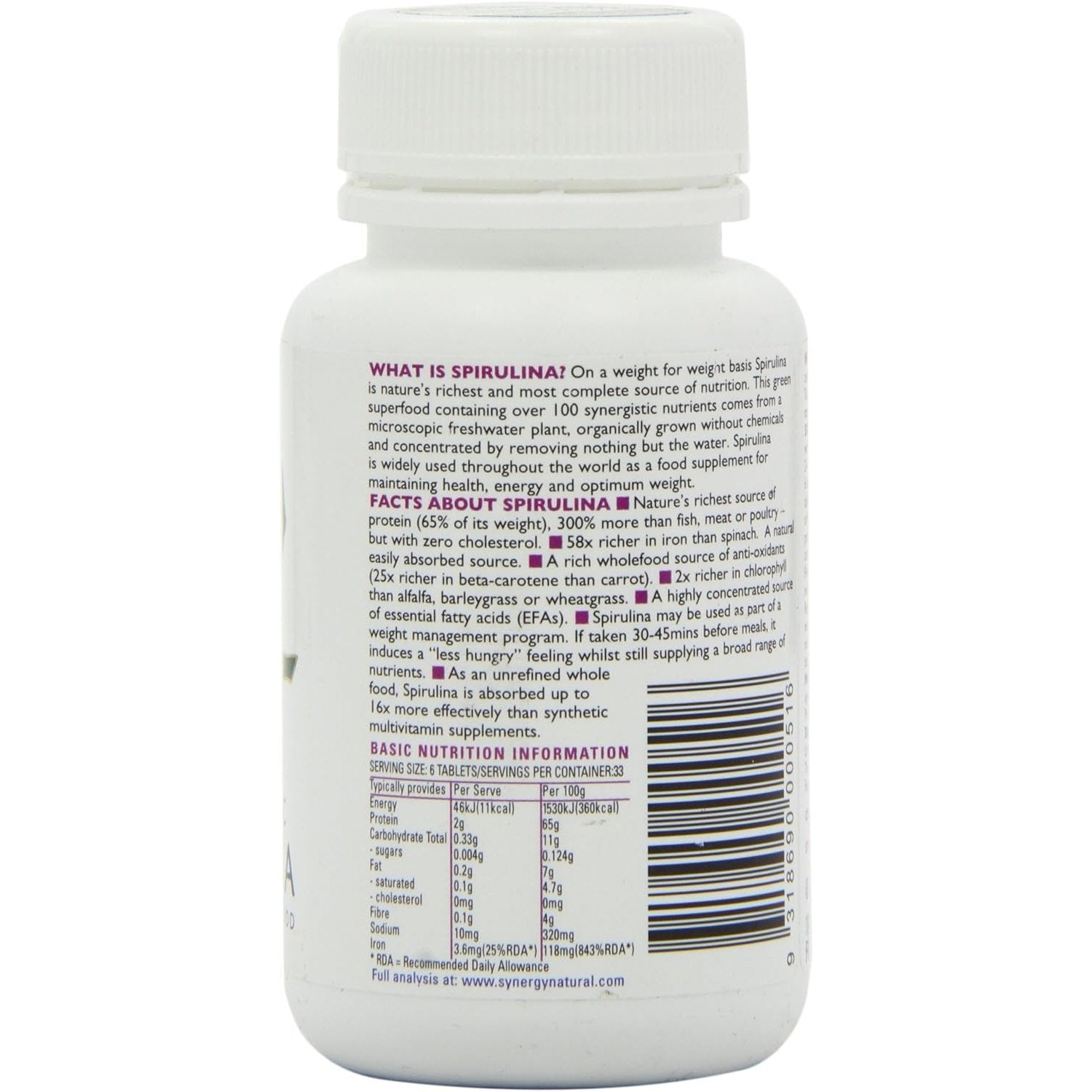 Synergy Natural Organic Spirulina 500mg 100t - Cutprice Online