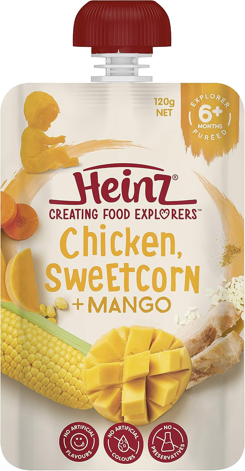 Heinz Chicken, Sweetcorn + Mango Pouch 120g(Pack of 6)